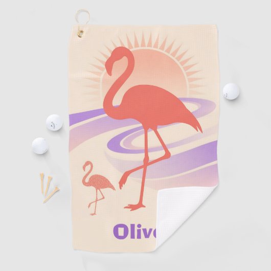 Retro 80s Flamingo Vibes – Pastel Sunset Golfhanddoek (Insitu)
