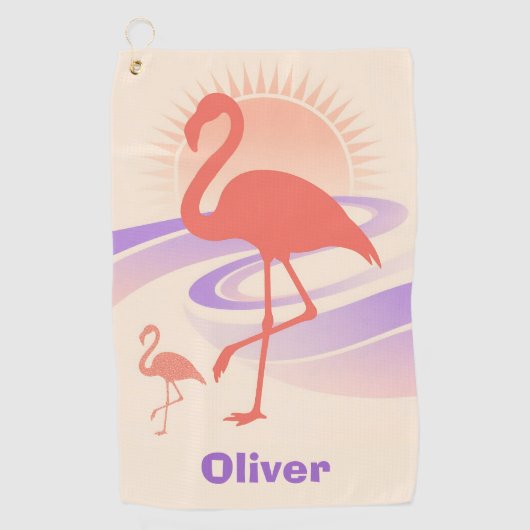 Retro 80s Flamingo Vibes – Pastel Sunset Golfhanddoek (Voorkant)