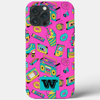 Retro 80s Fun Colorful Girly Neon Pink Monogram Case-Mate iPhone Case