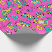 Retro 80s Fun Neon Pink Bright Music Pattern Girly Cadeaupapier (Hoek)