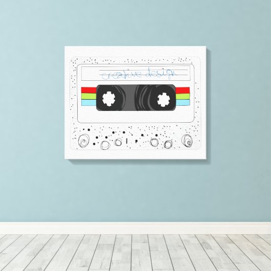 Retro 80s funky cassette tape canvas afdruk (Insitu (Houten vloer))