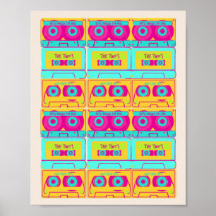 Retro 80s funky cassette tape illustratie poster