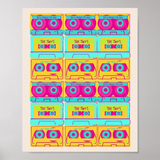 Retro 80s funky cassette tape illustratie poster (Voorkant)