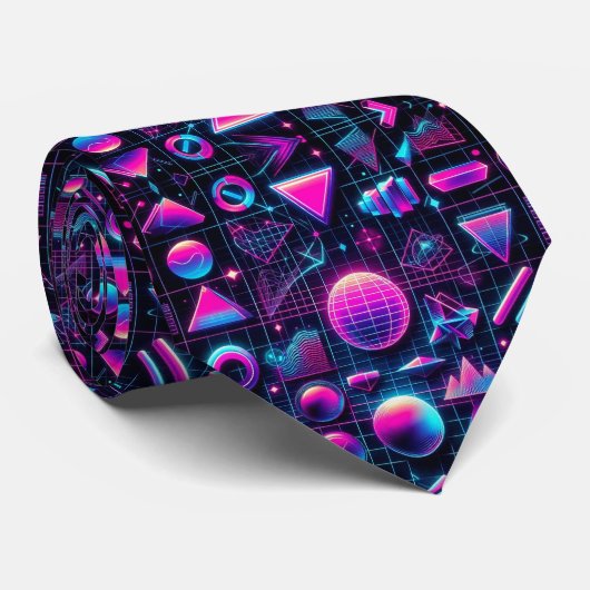 Retro 80s Funky Shapes Neon Halsdoek Stropdas (Opgerold)