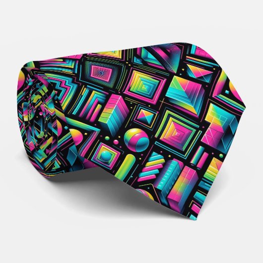 Retro 80s Funky Vormen Neon Necksjaal Stropdas (Opgerold)