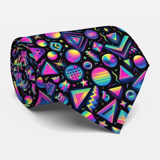 Retro 80s Funky Vormen Neon Nekdas Stropdas (Opgerold)