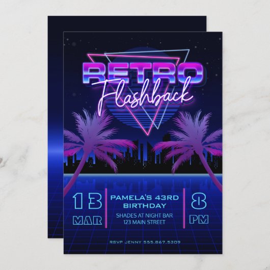 Retro 80's Futuristic Grid Verjaardag Kaart (Voorkant / Achterkant)