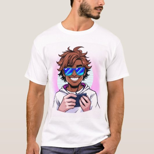 Retro 80s Gamer – Vaporwave Style Vector T-Shirt (Voorkant)