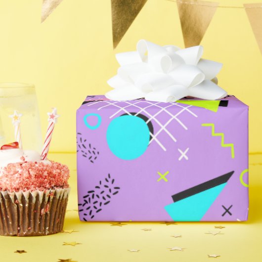 Retro 80's geometrisch patroon cadeaupapier (Verjaardagsfeest)