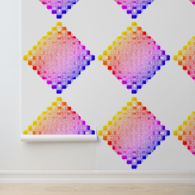Retro 80's Gepixelte Glas Kubus Schachbrett Vierka Behang (Applicatie)