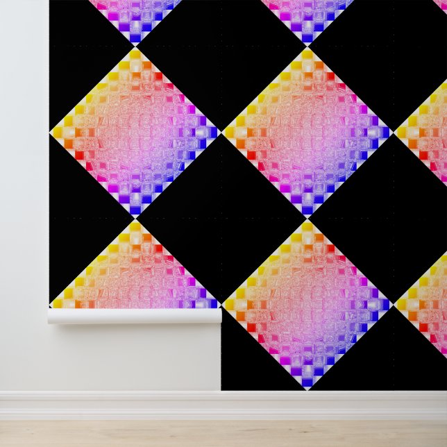Retro 80's Gepixelte Glazen Kubus Schachbrett Vier Behang (Applicatie)