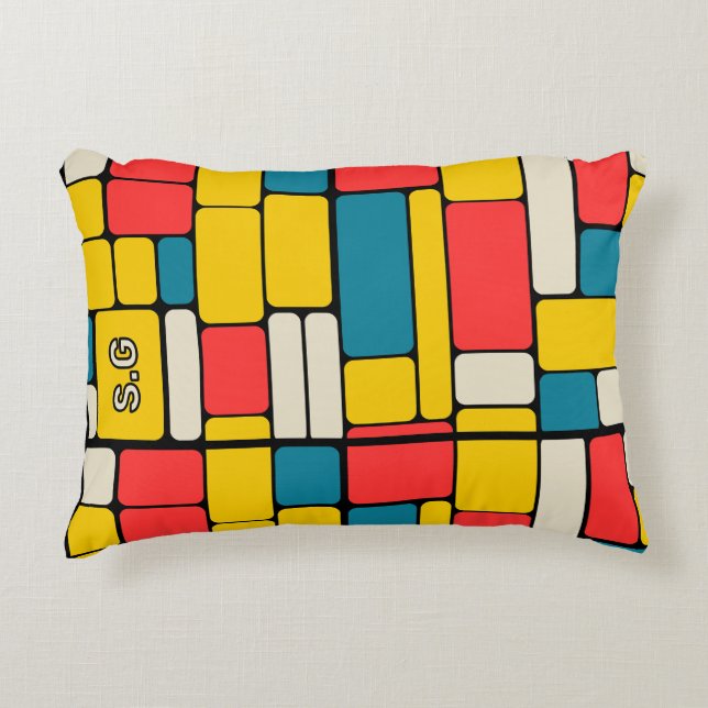 Retro 80s gewaagde geometrische moderne helder accent kussen (Voorkant)