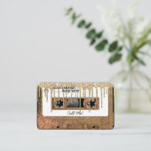 Retro 80's Gold Glitter Drip Cassettebandje Mixtap Visitekaartje (Staand voorkant)