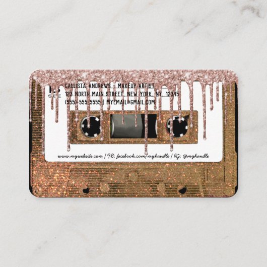 Retro 80's Gold Glitter Drip Cassettebandje Mixtap Visitekaartje (Achterkant)
