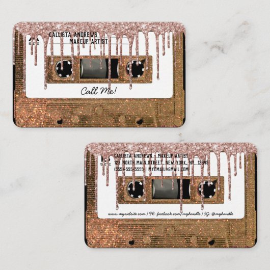 Retro 80's Gold Glitter Drip Cassettebandje Mixtap Visitekaartje (Voorkant / Achterkant)