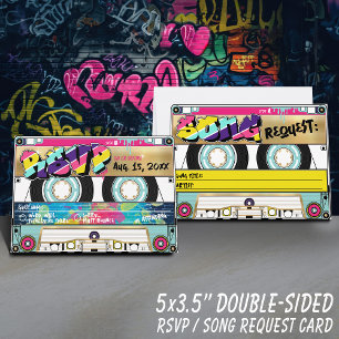 Retro 80's Hip Hop Gold Cassettebandje Wedding RSV RSVP Kaartje