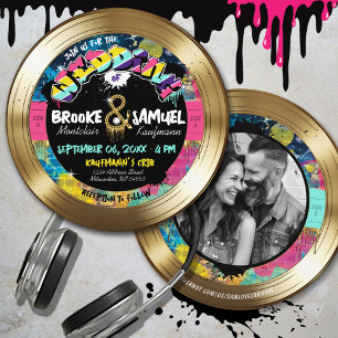 Retro 80's Hip Hop Goud Vinyl Record Foto Huwelijk Kaart