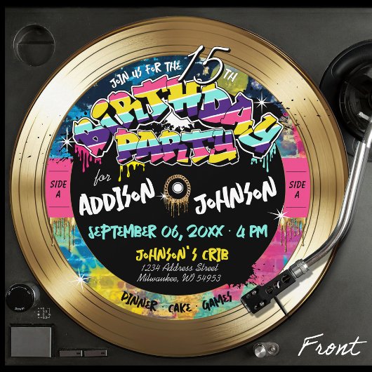 Retro 80s Hip Hop Photo Gold Record Verjaardagsfee Kaart