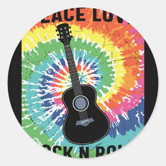 Retro 80s Hippie Peace Love Rock N Roll Ronde Sticker (Voorkant)