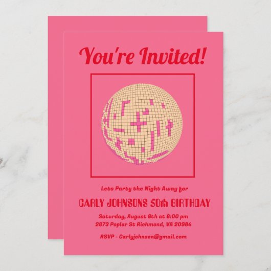 Retro 80s Hot Roze Rood Disco 50e Verjaardagsfeest Kaart (Voorkant / Achterkant)
