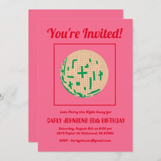 Retro 80s Hot Roze Rood Groen Disco 50ste Verjaard Kaart (Voorkant / Achterkant)