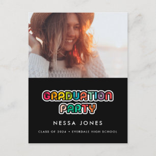 Retro 80s kleurrijke foto van graduatie party briefkaart
