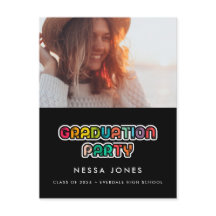 Retro 80s kleurrijke foto van graduatie party