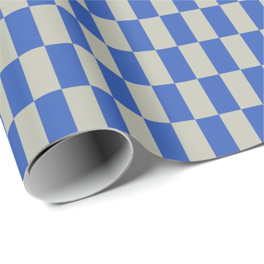 Retro 80s Kobalt Blauw Wit Checkerboard Patroon Cadeaupapier (Rol Hoek)