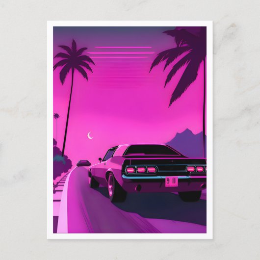 Retro 80s Lo-Fi Nostalgisch Neon Vaporwave Briefka Briefkaart (Voorkant)