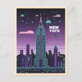Retro 80s Lo-Fi Vaporwave Empire State Building Briefkaart (Voorkant)