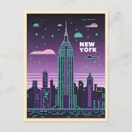 Retro 80s Lo-Fi Vaporwave Empire State Building Briefkaart