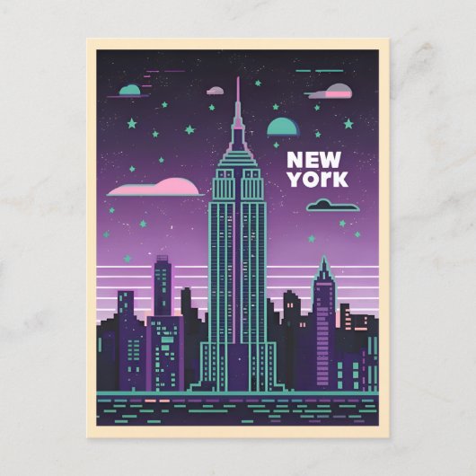 Retro 80s Lo-Fi Vaporwave Empire State Building Briefkaart (Voorkant)