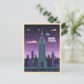 Retro 80s Lo-Fi Vaporwave Empire State Building Briefkaart (Staand voorkant)