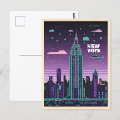 Retro 80s Lo-Fi Vaporwave Empire State Building Briefkaart (Voorkant / Achterkant)