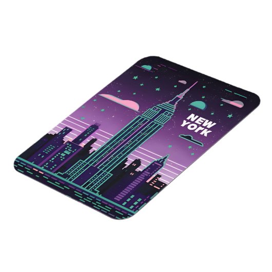 Retro 80s Lo-Fi Vaporwave Empire State Building Magneet (Linkerzijde)