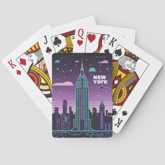 Retro 80s Lo-Fi Vaporwave Empire State Building Pokerkaarten (Achterkant)