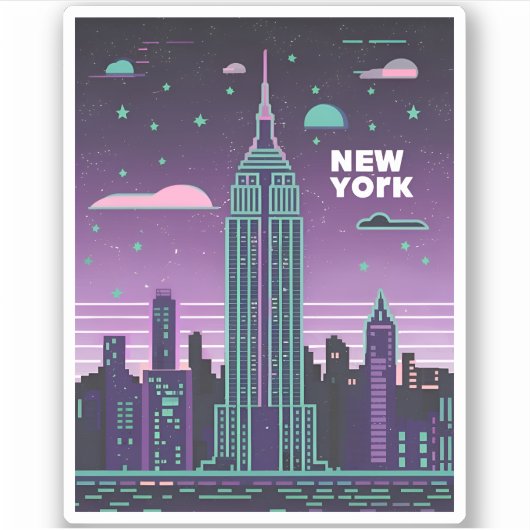 Retro 80s Lo-Fi Vaporwave Empire State Building Sticker (Voorkant)