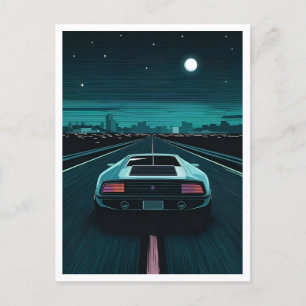 Retro 80s Lo-Fi Vaporwave Futuristische Supercar Briefkaart