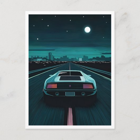 Retro 80s Lo-Fi Vaporwave Futuristische Supercar Briefkaart (Voorkant)