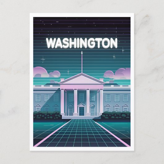 Retro 80s LoFi Synthwave Witte Huis Washington DC Briefkaart (Voorkant)