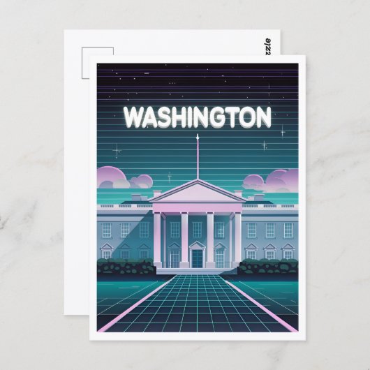 Retro 80s LoFi Synthwave Witte Huis Washington DC Briefkaart (Voorkant / Achterkant)