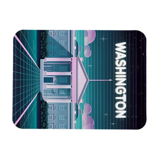 Retro 80s LoFi Synthwave Witte Huis Washington DC Magneet (Horizontaal)