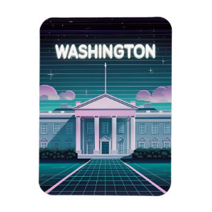 Retro 80s LoFi Synthwave Witte Huis Washington DC Magneet