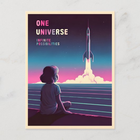 Retro 80s LoFi Vaporwave Space Exploration Briefkaart (Voorkant)