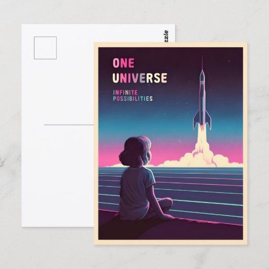 Retro 80s LoFi Vaporwave Space Exploration Briefkaart (Voorkant / Achterkant)