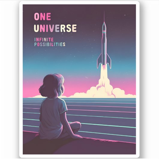 Retro 80s LoFi Vaporwave Space Exploration Sticker (Voorkant)