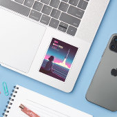 Retro 80s LoFi Vaporwave Space Exploration Sticker (Laptop met iPhone)