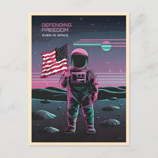 Retro 80s LoFi Vaporwave US Patriottische Astronau Briefkaart (Voorkant)