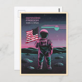 Retro 80s LoFi Vaporwave US Patriottische Astronau Briefkaart (Voorkant / Achterkant)