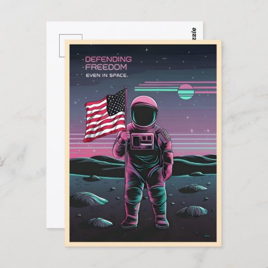 Retro 80s LoFi Vaporwave US Patriottische Astronau Briefkaart (Voorkant / Achterkant)